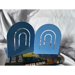 Blue Metal Bookends Industrial Arched ~5"      B11